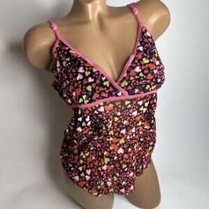 Kookai Y2K Sheer Mesh Heart Print Cami Small Coquette McBling Emo Spaghetti Rock